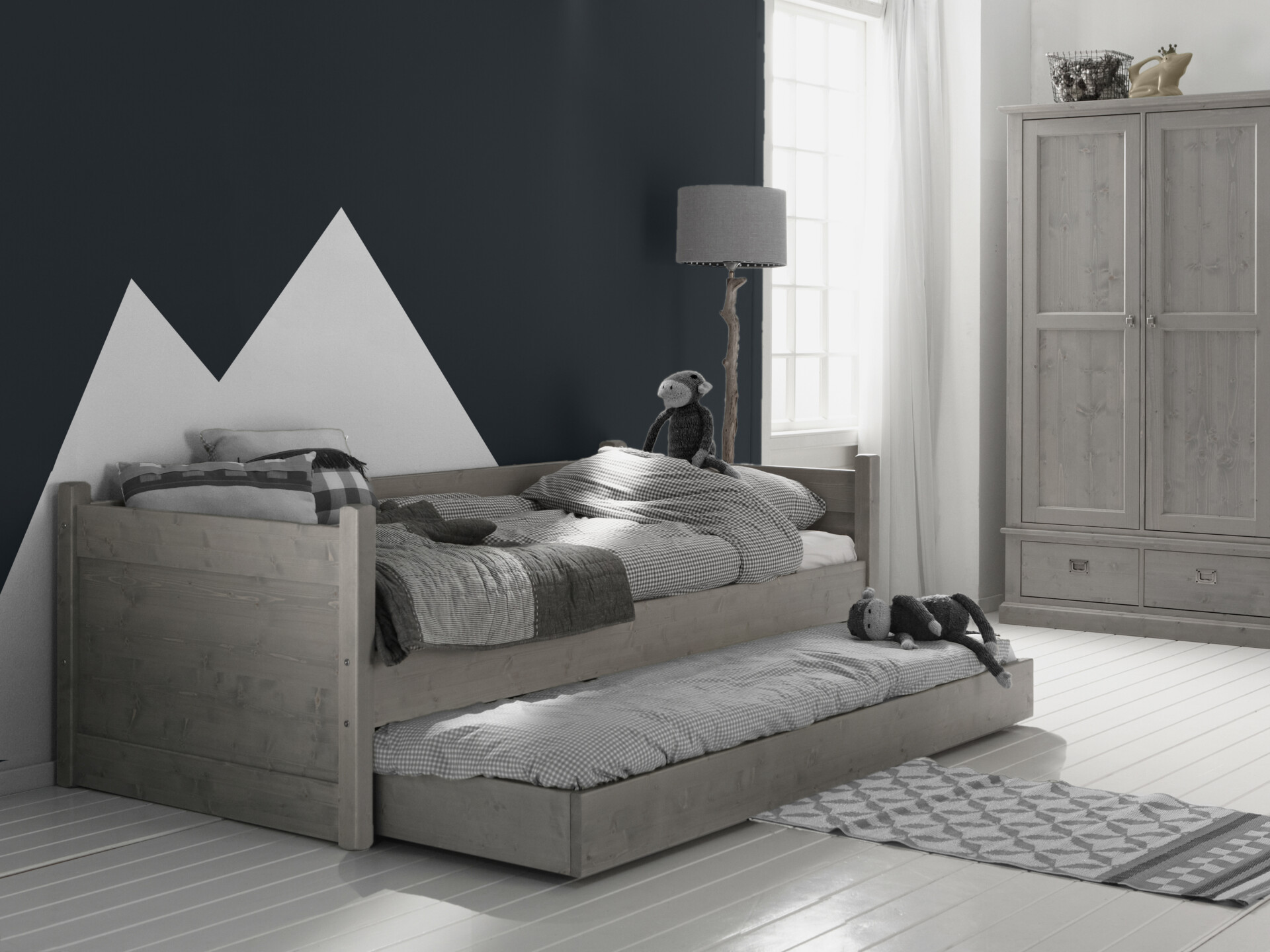 Monetair Maori financieel Alta Bedbank met (Jump-Up) logeerbed - Stone Grey - Massief hout - Alta  Meubelen