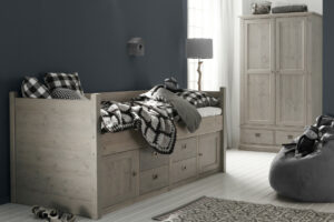 Alta kajuitbed stone grey steigerkleur met lades