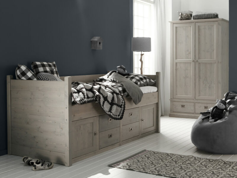 Alta kajuitbed stone grey steigerkleur met lades