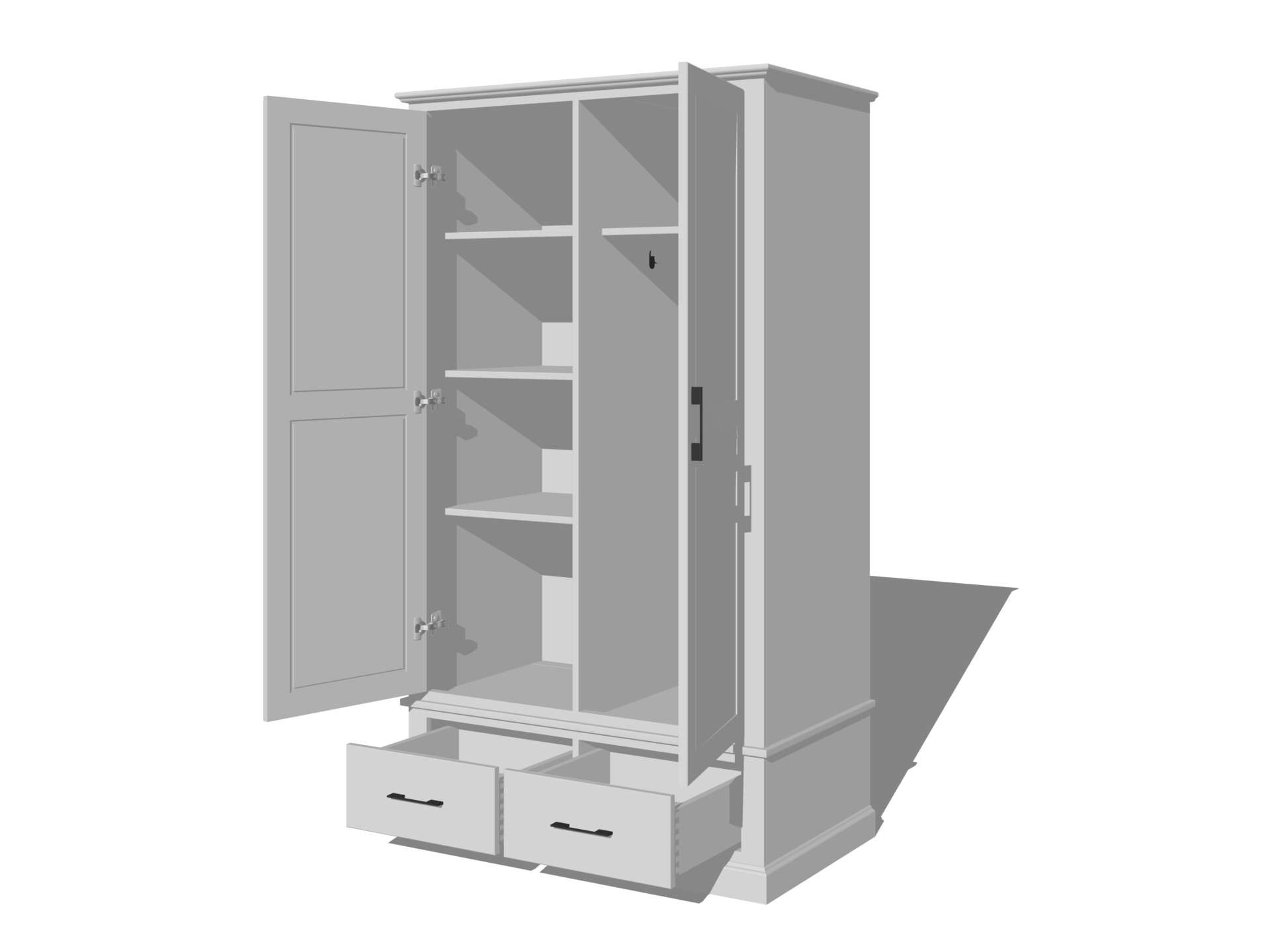 Massivholz Schubladen Meubelen Alta 2 Alta - Snow - Türen, - Kleiderschrank, 2 White